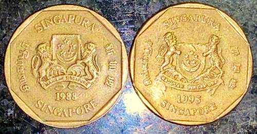 SINGAPORE 1 DOLLER 1995 & 1988 (1 BID TAKES ALL)