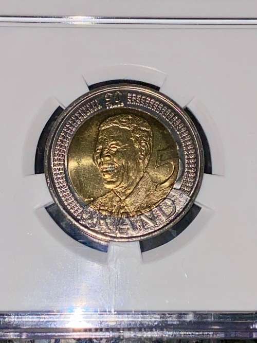 SOUTH AFRICA GRADED MS66 CHOICE UNC COMMEMORATIVE R5 MANDELAS 90TH BIRTHDAY 2008 SANGS