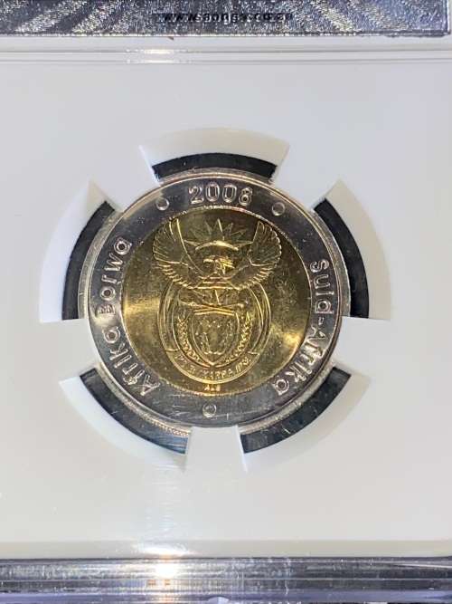 SOUTH AFRICA GRADED MS66 CHOICE UNC COMMEMORATIVE R5 MANDELAS 90TH BIRTHDAY 2008 SANGS
