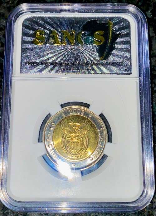 SOUTH AFRICA GRADED MS66 CHOICE UNC COMMEMORATIVE R5 MANDELAS 90TH BIRTHDAY 2008 SANGS