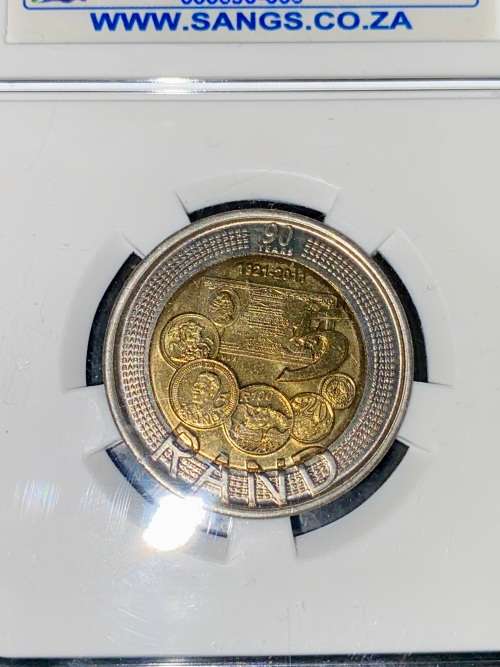 SOUTH AFRICA GRADED MS65 CHOICE UNC COMMEMORATIVE R5 SA RESERVE BANK 1921-2011 SANGS