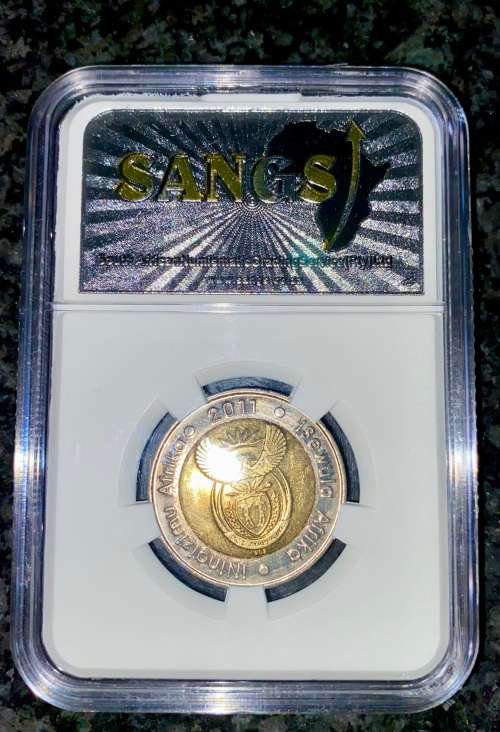 SOUTH AFRICA GRADED MS65 CHOICE UNC COMMEMORATIVE R5 SA RESERVE BANK 1921-2011 SANGS