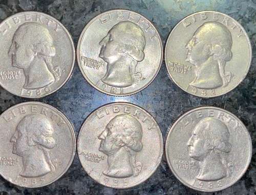 U S A  SET - 1/4 DOLLARS 1976, 1980, 1981, 1982, 1984, 1985 ,1986 & 1988 (1 BID TAKES ALL)