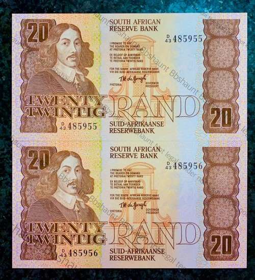 TW DE JONGH R20 IN SEQUENCE D43 /485955-956 UNC+ 4TH ISSUE 1978 (1BID TAKES ALL)