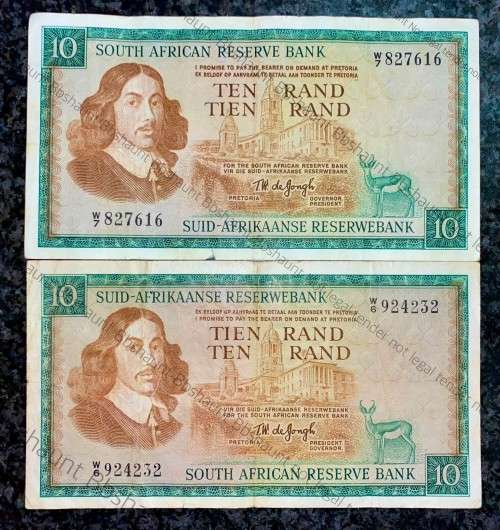 REPLACEMENT NOTES SET TW DE JONGH R10 - W6 & W7 SPRINGBUCK WTM 1ST ISSUE 1967
