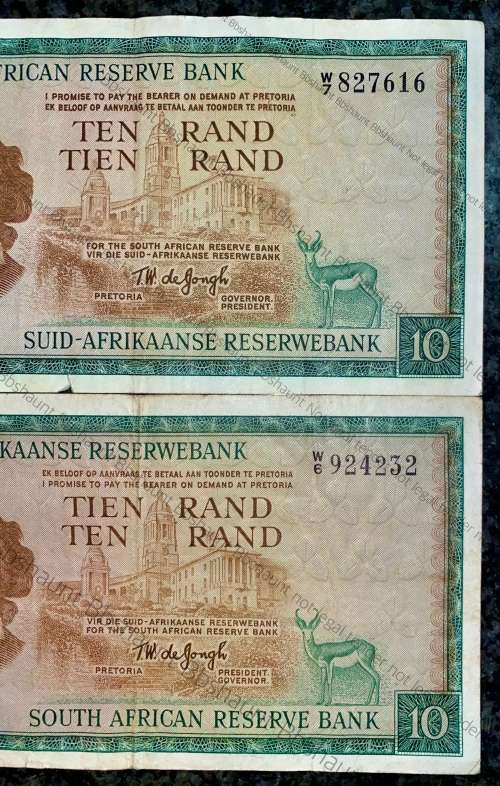 REPLACEMENT NOTES SET TW DE JONGH R10 - W6 & W7 SPRINGBUCK WTM 1ST ISSUE 1967