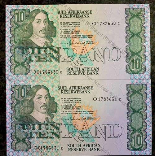 REPLACEMENT NOTE GPC DE KOCK R10 IN SEQUENCE XX1783630-631 UNC A/E 3RD ISSUE 1985(1 BID TAKES ALL)