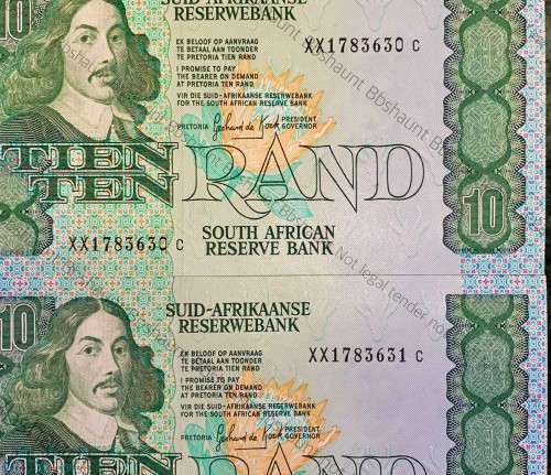 REPLACEMENT NOTE GPC DE KOCK R10 IN SEQUENCE XX1783630-631 UNC A/E 3RD ISSUE 1985(1 BID TAKES ALL)