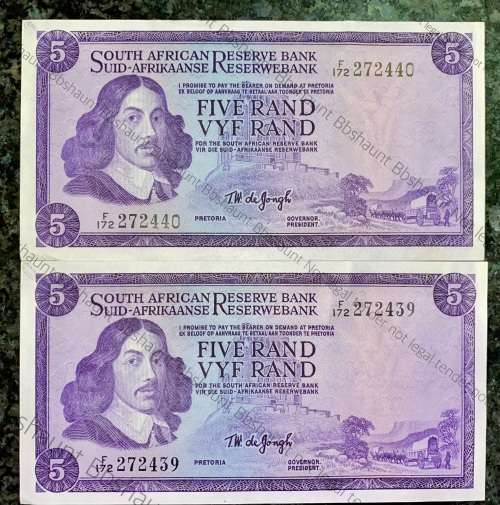 TW DE JONGH ERROR R5 IN SEQUENCE F172/ 272440-439 AUNC SPRINGBUCK WTM 1ST ISSUE 1967(1 BID TAKES ALL
