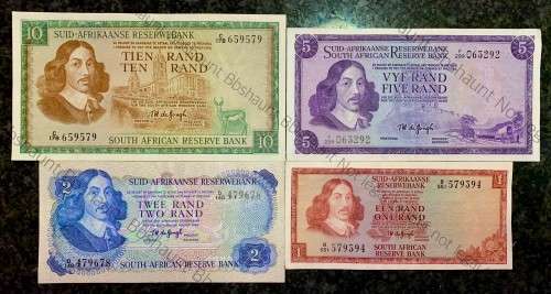 COMPLETE SET OF TW DE JONGH & DECIMALS R10 TO R1 AUNC 1967-1975 HIGHER GRADE NOTES( 1 BID TAKES ALL)