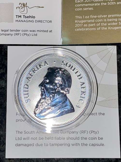 SOUTH AFRICA PREMIUM UNC SILVER KRUGERRAND -- 2017 -- 1OZ - SA MINT POUCH - COA - NEW UNTOUCHED
