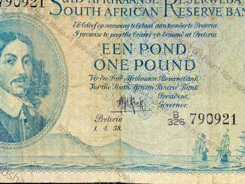 MH DE KOCK 1 POUND 1-4-1958 A/E 3RD ISSUE B326