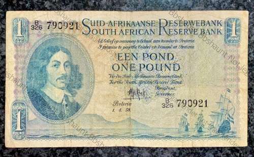 MH DE KOCK 1 POUND 1-4-1958 A/E 3RD ISSUE B326