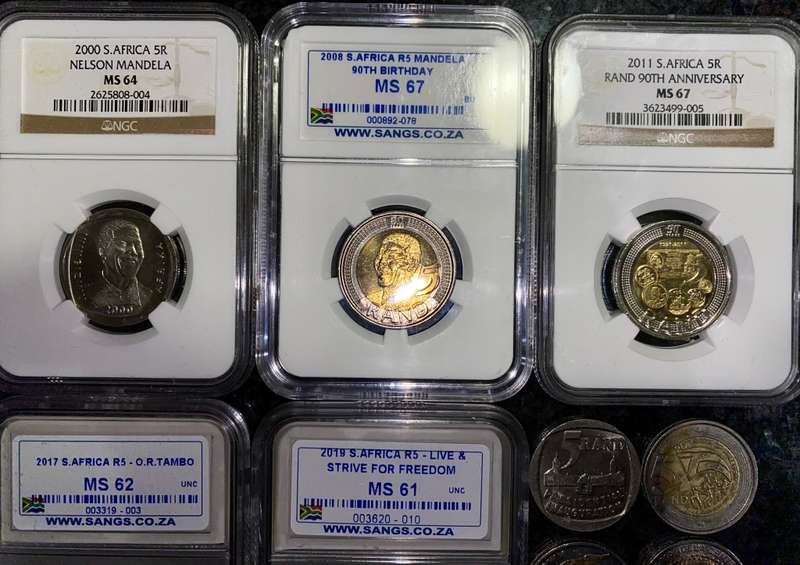 COMPLETE SET COMMEMORATIVE R5 COINS 1994 TO 2021--5 GRADED COIN MS67-MS66 GOOD COND CIRCULATED COINS