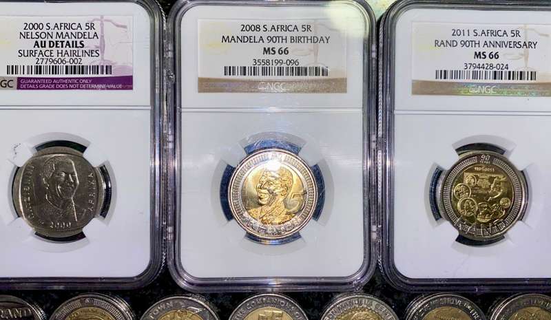 COMPLETE SET COMMEMORATIVE R5 COINS 1994 TO 2021--3 GRADED COIN MS66 GOOD COND CIRCULATED COINS