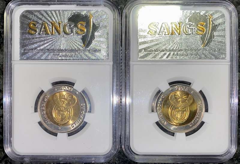 SOUTH AFRICA COMMEMORATE R5 MANDELA 90TH BIRTHDAY GRADED IN SEQUENCE 000892-074 & 075 MS66