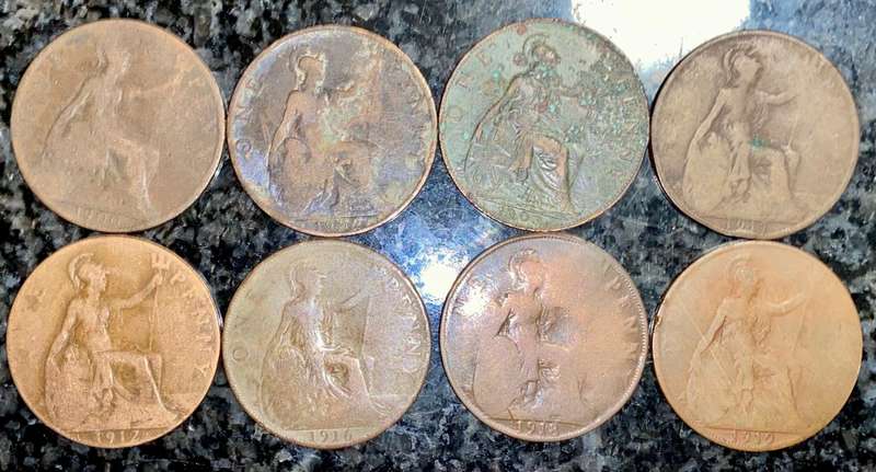 GREAT BRITAIN SET 1 PENNY 1900,1902,1903,1912,1916,1917,1918 & 1919 ( 1 BID TAKES ALL)