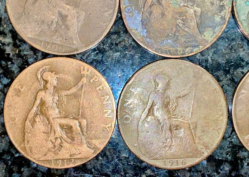 GREAT BRITAIN SET 1 PENNY 1900,1902,1903,1912,1916,1917,1918 & 1919 ( 1 BID TAKES ALL)