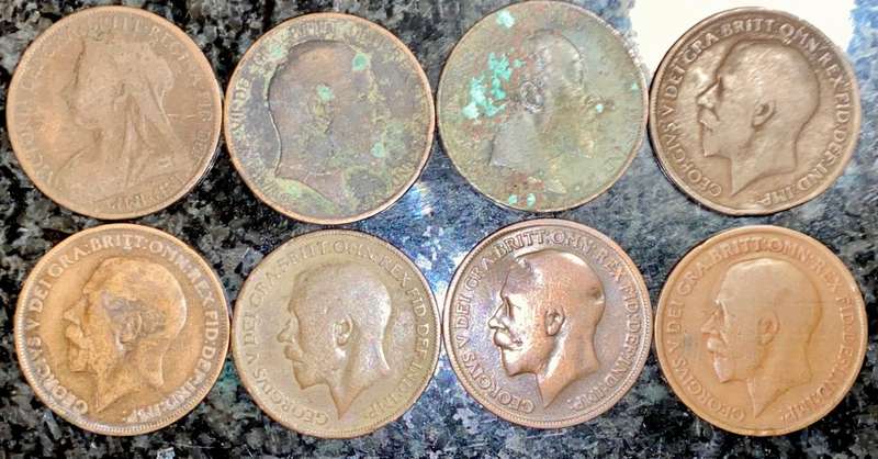 GREAT BRITAIN SET 1 PENNY 1900,1902,1903,1912,1916,1917,1918 & 1919 ( 1 BID TAKES ALL)