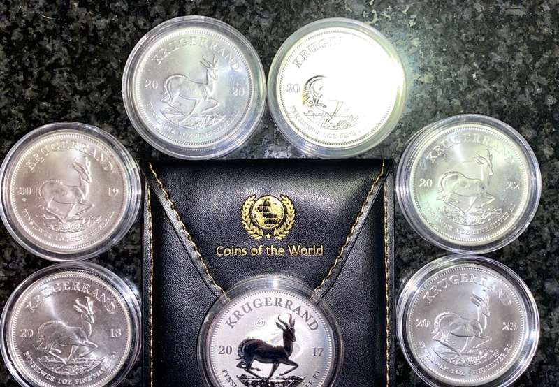 COMPLETE SET SOUTH AFRICA SILVER 1OZ KRUGERRAND COLLECTION - PREMIUM UNC 2017 POUCH & CERT TO 2023