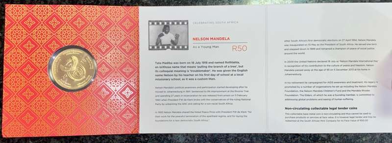 NELSON MANDELA UNC R50 --2018-- 100 YEARS 1918-2018 IN CAPSULE WITH ORIGINAL FOLDER