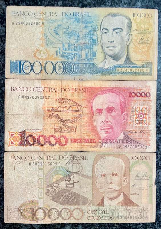 BRASIL 100,000 CRUZEIROS & TWO DIFFERENT 10,000 ND(1 BID TAKES ALL)