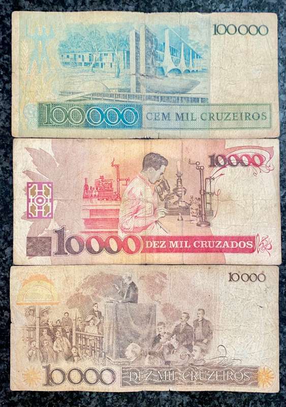 BRASIL 100,000 CRUZEIROS & TWO DIFFERENT 10,000 ND(1 BID TAKES ALL)
