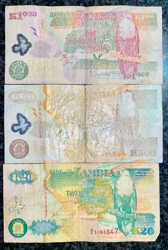ZAMBIA SET 1000 KWACHA, 500 KW & 20 KWACHA  2008-1992(1 BID TAKES ALL)