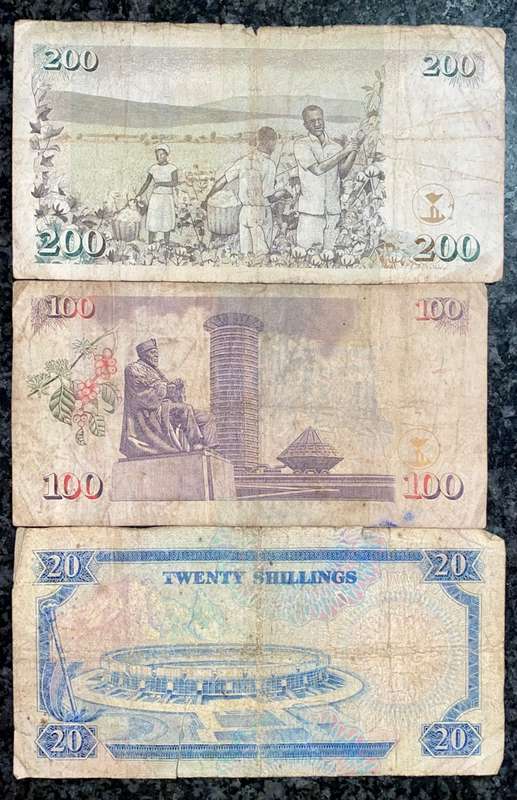 KENYA SET 200 SHILLING 2010, 100 SHILLING 2009 & 20 SHILLINGI 1989(1 BID TAKES ALL)