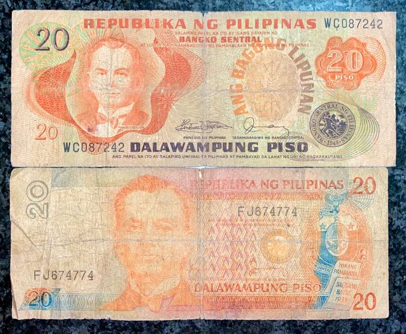 PHILIPPINES  TWO DIFFERENT 20 PESOS (1 BID TAKES ALL)