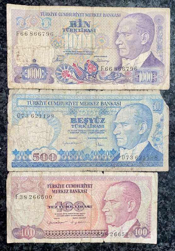 TURKEY SET 1000 LIRASI ,500 LIRASI & 100 LIRSAI (1 BID TAKES ALL)