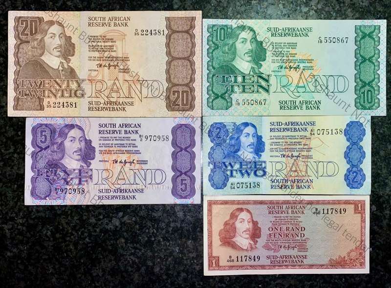 COMPLETE SET OF TW DE JONGH & DECIMALS R20 TO R2 - 1978-4TH ISSUE( R1,,1975-3RD ISSUE)1BID TAKES ALL