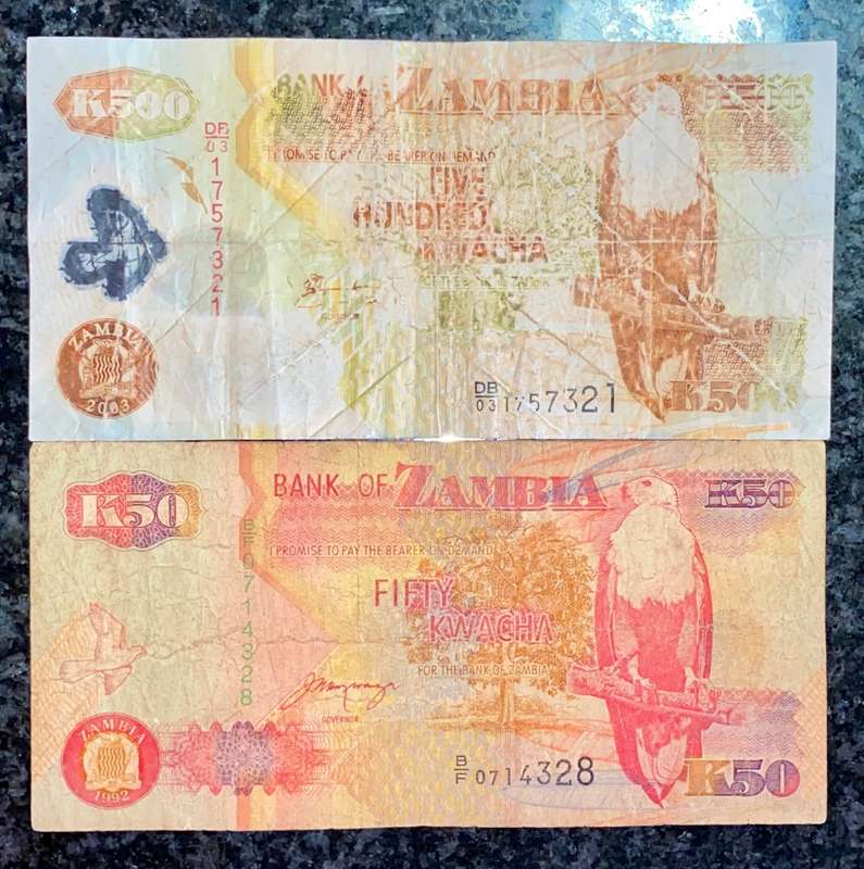 ZAMBIA  SET 500 KWACHA 2003 & 50 KWACHA 1992-(1 BID TAKES ALL)