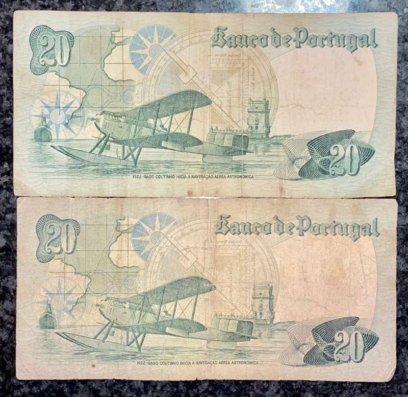PORTUGAL 20 ESCUDOS TWO DIFFERENT SIGNATURE 1978(1 BID TAKES ALL)