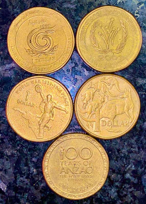 AUSTRALIA SET 1 DOLLAR 1999,2001,2005,2011,2014 (1 BID TAKE ALL)