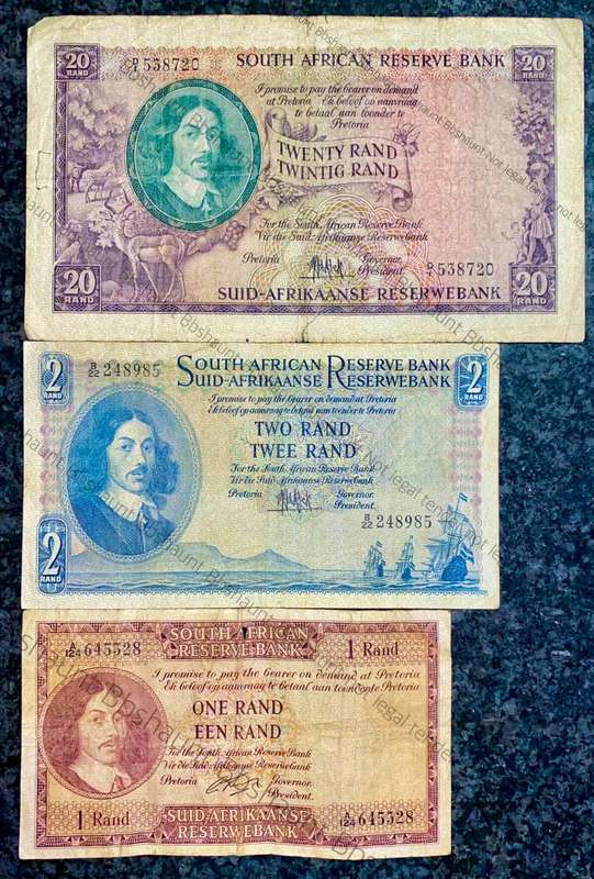 MH DE KOCK SET R20 - D1 & R2 - B22 E/A 1961 & G RISSIK R1 - A124 E/A 1962 BIG NOTES (1 BID TAKE ALL)
