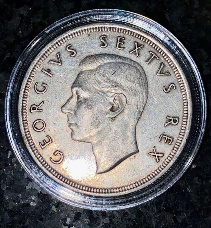 S A UNION SILVER 5 SHILLINGS 1949 CROWN SILVER 80% GOOD CONDITION