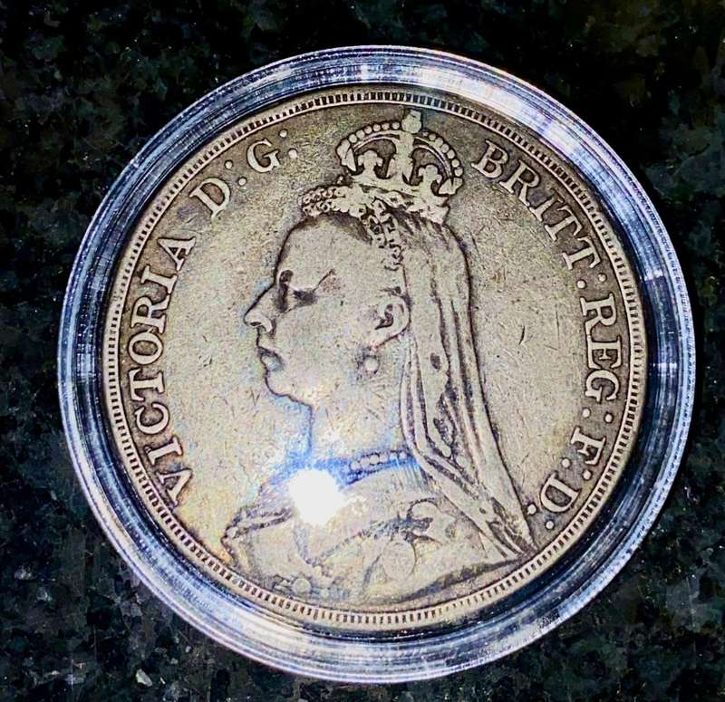 GREAT BRITAIN SILVER 5 SHILLINGS 1891 SILVER CROWN - IN CAPSULE