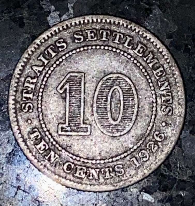 STRAITS SETTLEMENT SILVER 10 CENT 1926 BRITISH/INDIA