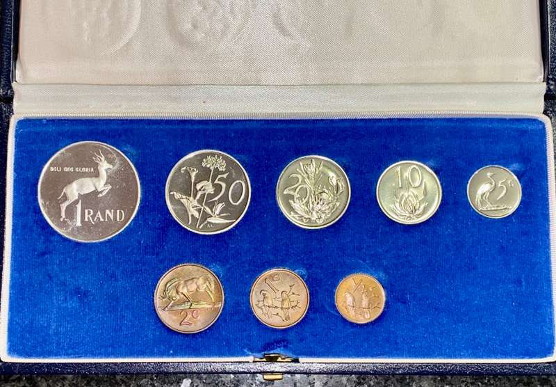 SOUTH AFRICA PROOF SET SILVER R1 TO 1/2 CENT -- 1973 -- IN BLUE SA MINT BOX