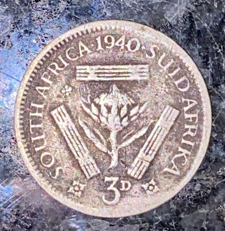 S A UNION SILVER 3D THREEPENCE TICKEY --1940 --