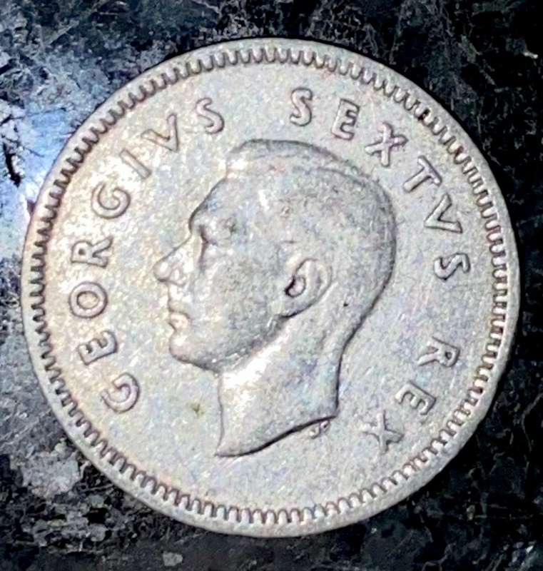 S A UNION SILVER 3D THREEPENCE TICKEY --1948--