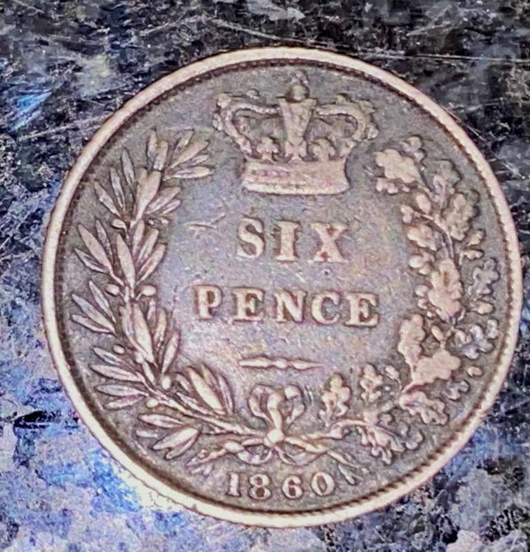 GREAT BRITAIN SILVER 6 PENCE 1860 BLACK TONING