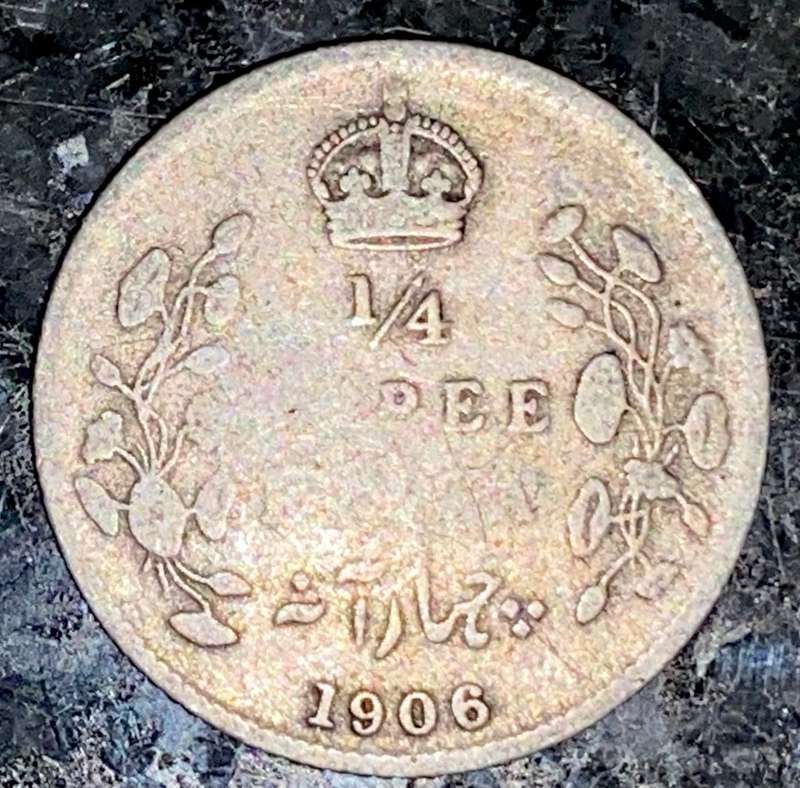 BRITISH / INDIA SILVER 1/4 RUPEE 1906