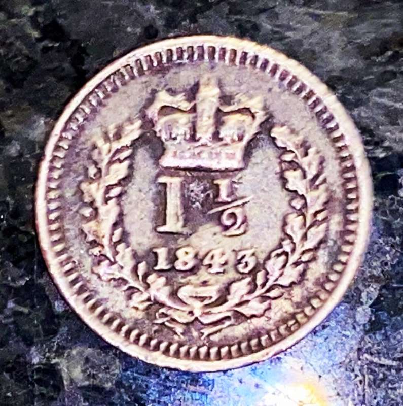 GREAT BRITAIN SILVER 3 HALF PENCE (1 1/2 PENCE) 1843 GOOD CONDITION CONSIDERING 181 YEARS OLD