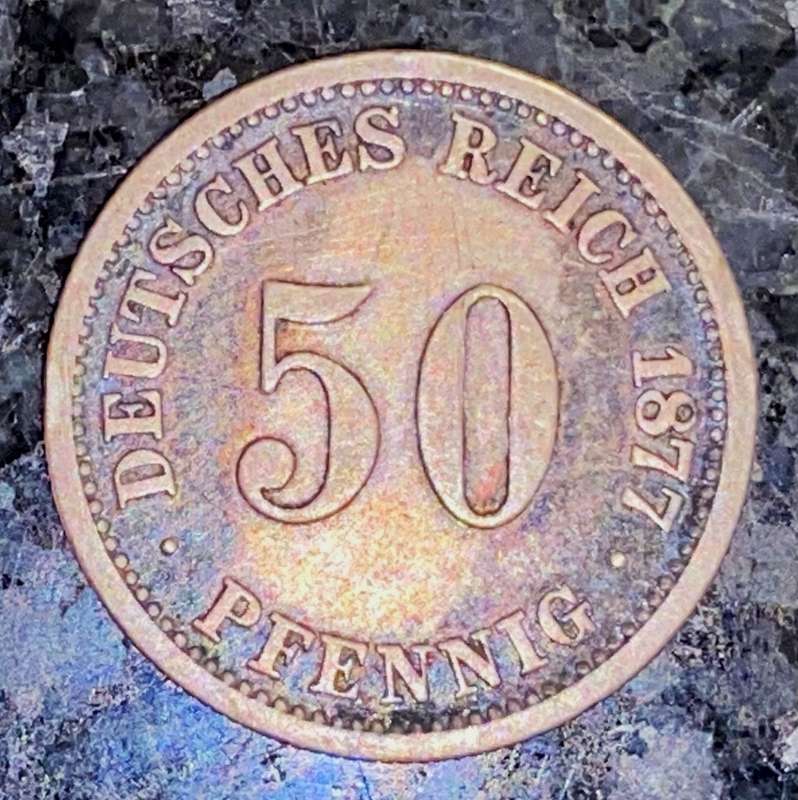 GERMANY SILVER 50 PFENNIG 1877 F MINT - SILVER .900