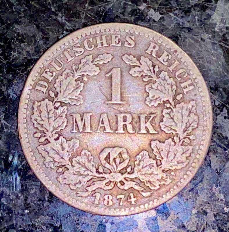 GERMANY SILVER 1 MARK 1874 - STUTTGART MINT - SILVER .900
