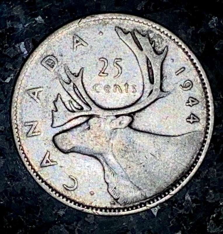 CANADA SILVER 25 CENT 1944 WW2 SILVER 80%