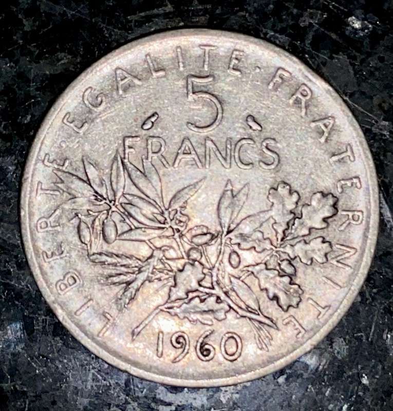 FRANCE SILVER 5 FRANCS 1960 SILVER .835