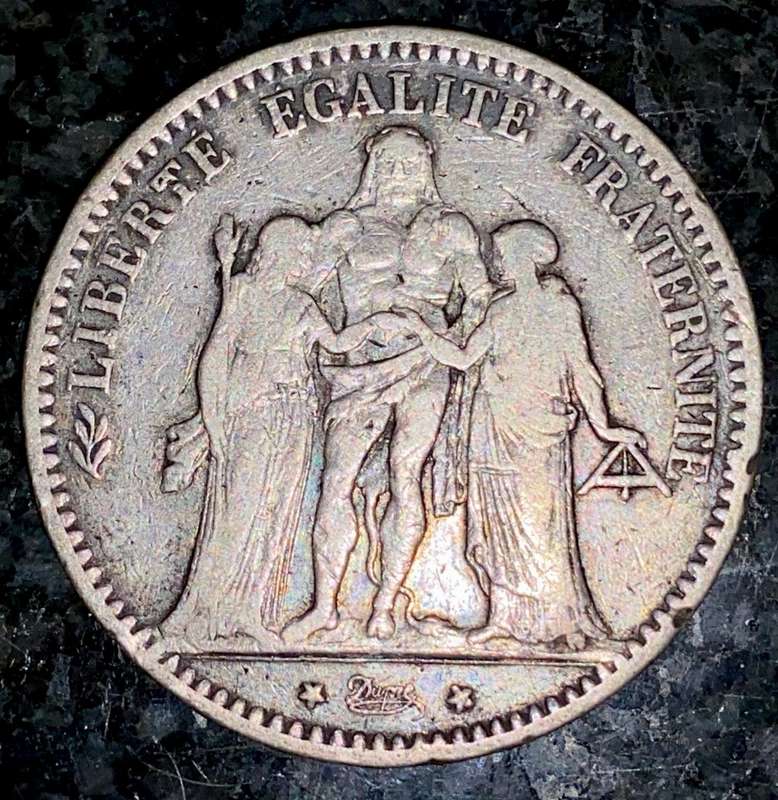 FRANCE SILVER 5 FRANCS 1874 - BORDEAUX MINT - SILVER .900